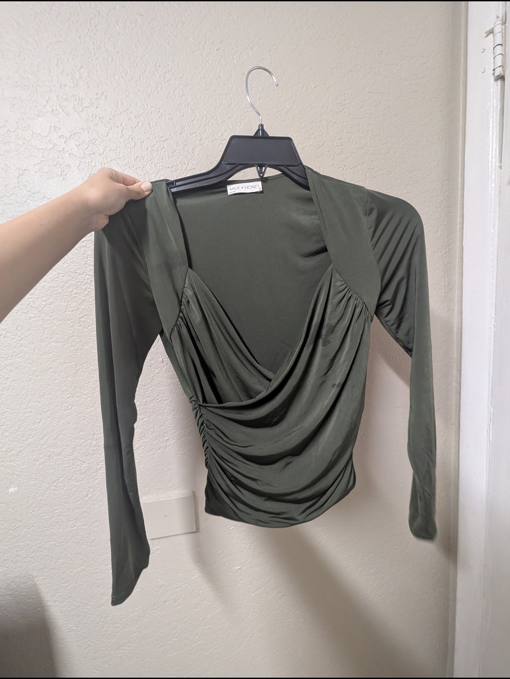 Minkpink Olive Green Draped Long Sleeve Wrap Top